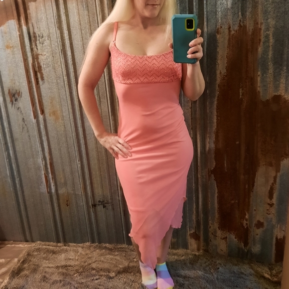 VINTAGE Shimmer Sequin Empire Asymmetrical Adjustable Strap Dress - Picture 13 of 13